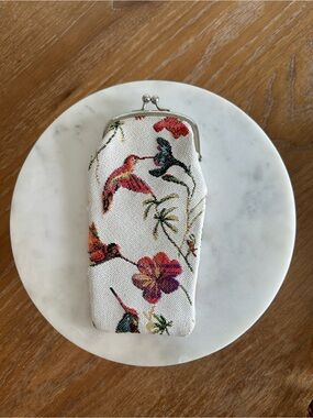 Floral Hummingbird Eyeglass Case - White